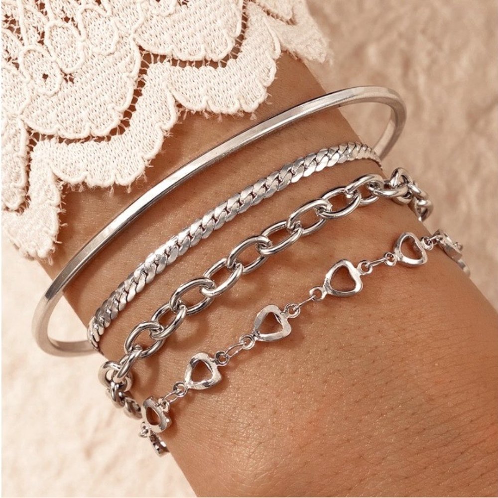 4pc SET Chain & Cuff Bracelets
